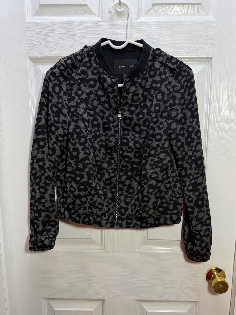 Banana Republic Gray and Black Leopard Bomber Jacket